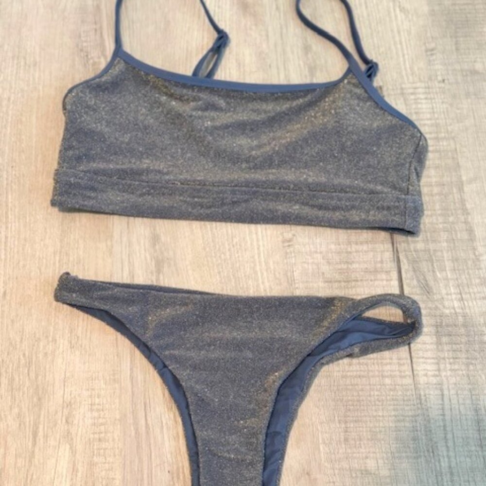 Aerie Matching Bikini - Beautiful Blue with Gold Glitter Accents
